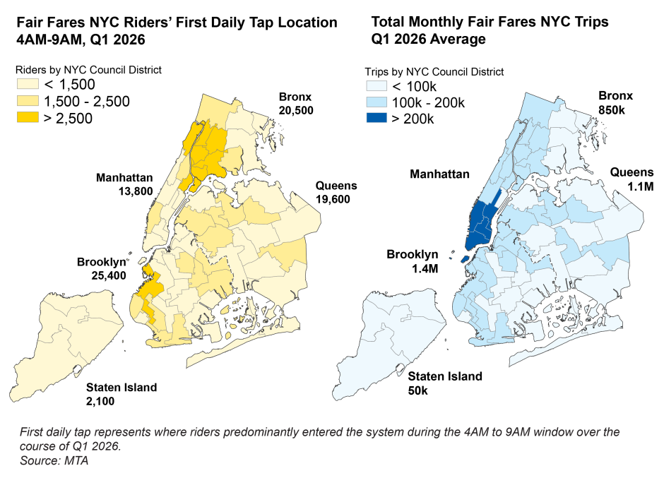 Two heatmaps of NYC showing first and average trip location information