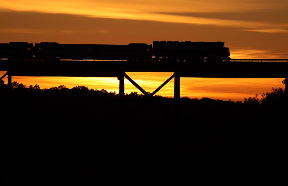 Sunset settles over Metro-North’s Port Jervis Line as a train crosses the Moodna Viaduct, one of the route’s most iconic and scenic landmarks.