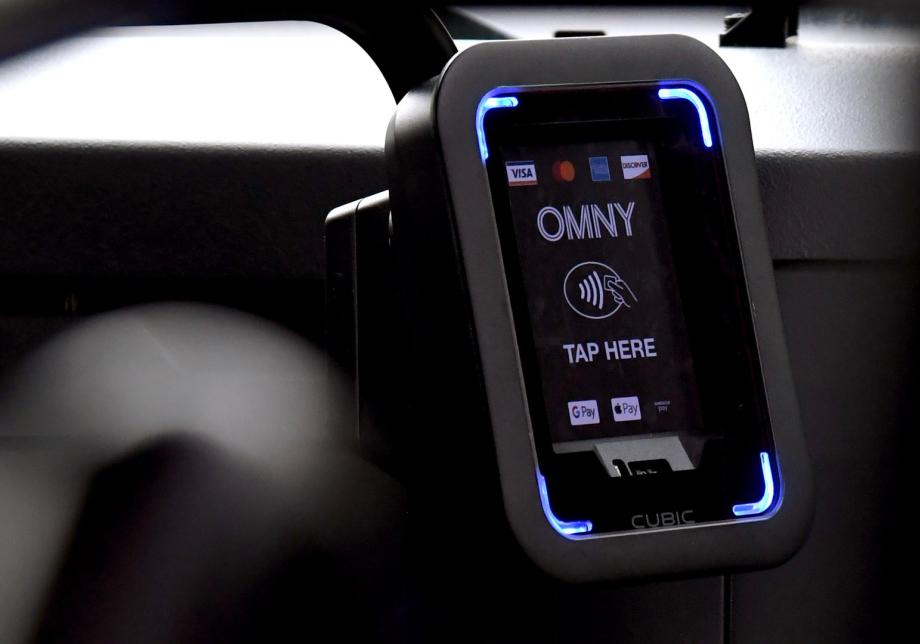An OMNY reader device on a bus in Staten Island