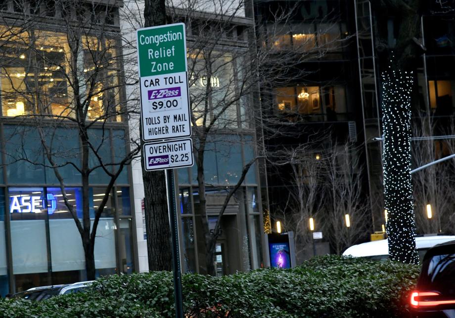 A sign for the Congestion Relief Zone toll in Midtown Manhattan. 