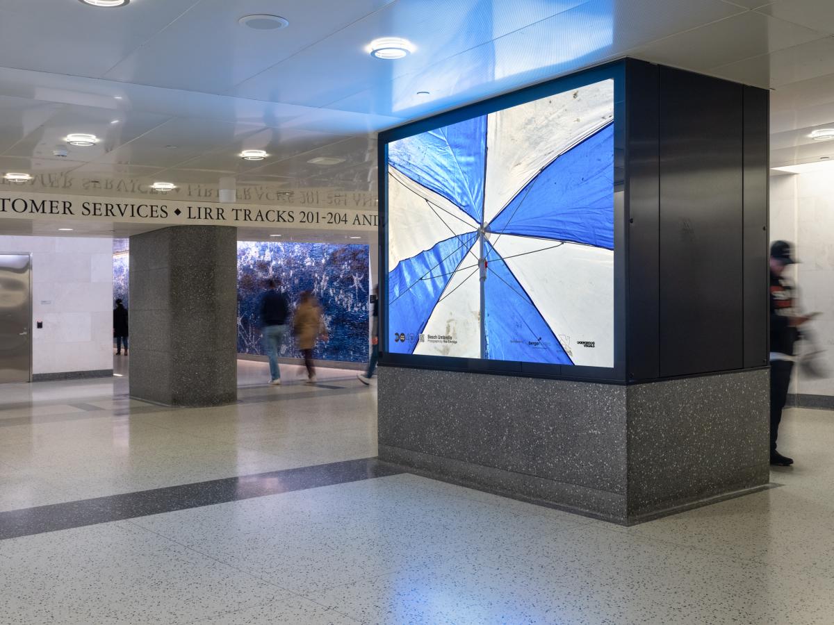View of a photography lightbox in a station.
