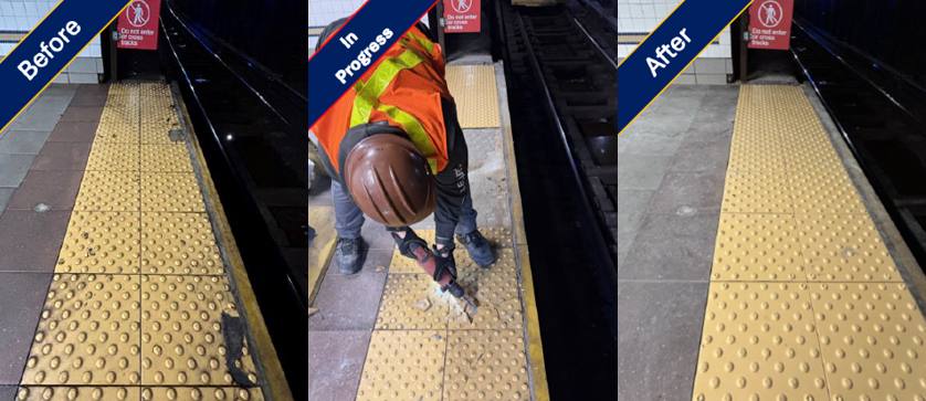 before during and after of platform edge repair at 23 st
