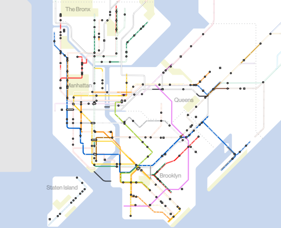 A diagrammatic subway and railroad map from the Capital Program Dashboard
