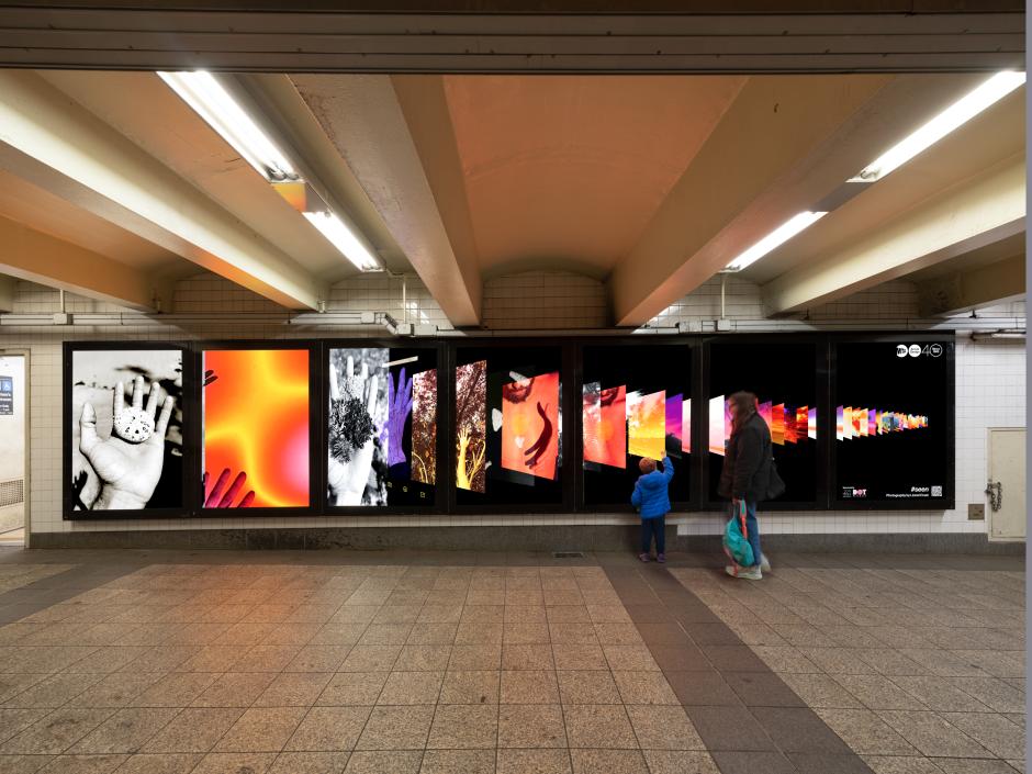 View of photography lightboxes in a station.
