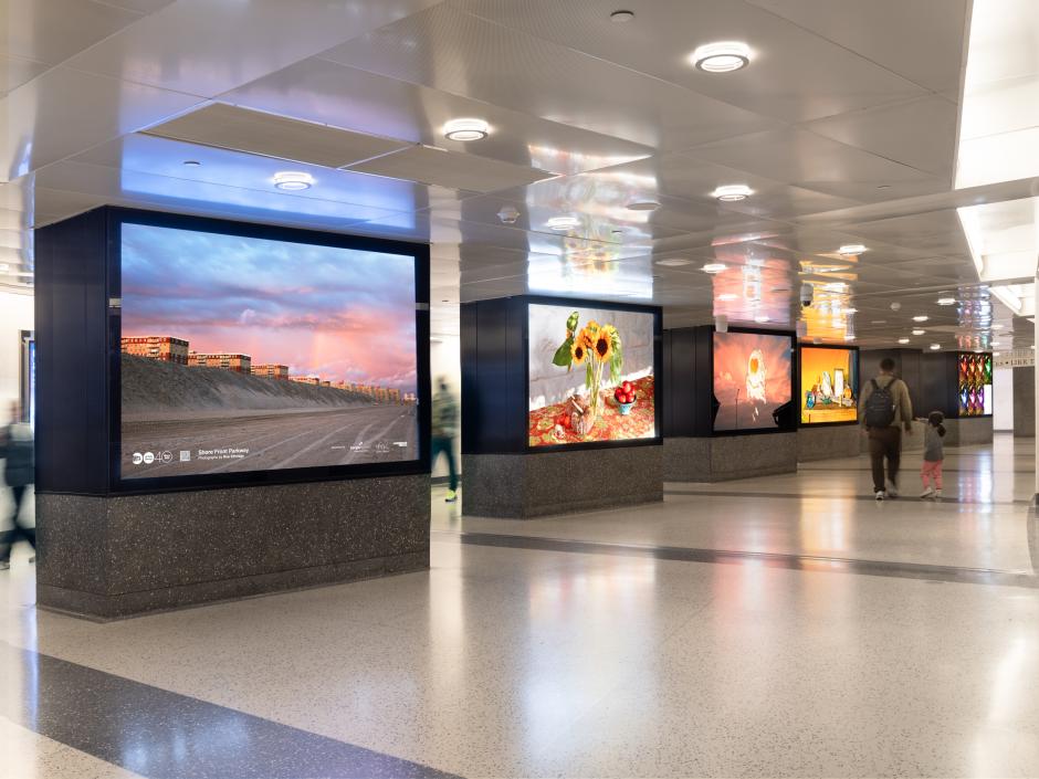 View of photography lightboxes in a station.