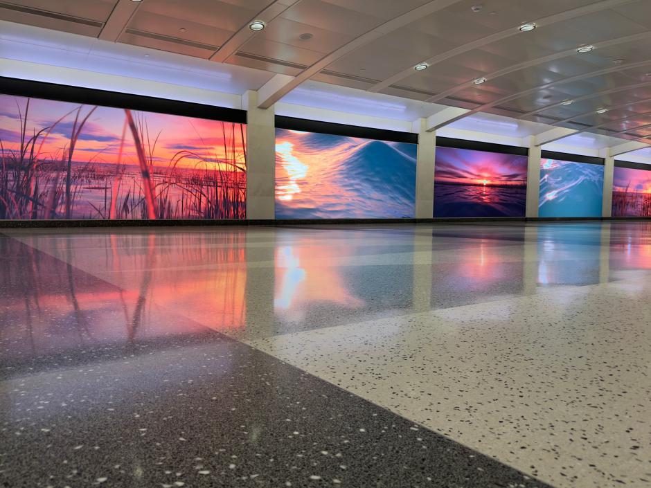 View of large-scale digital screens in Grand Central Madison