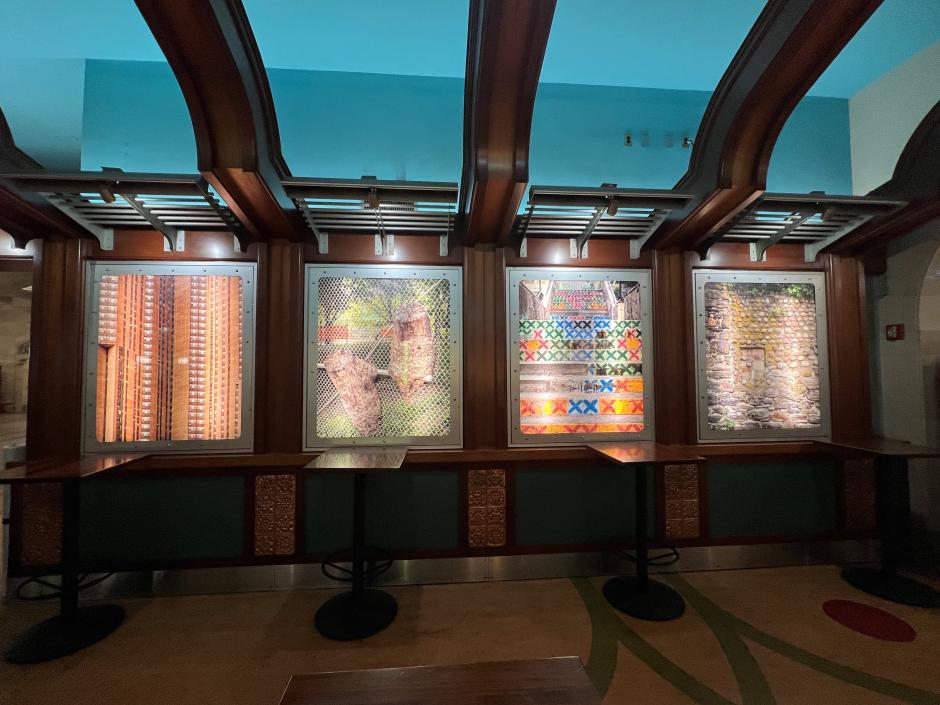 View of four photography lightboxes in Grand Central Dining Concourse