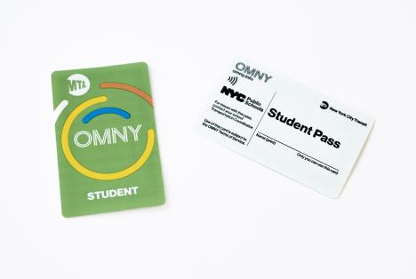 A student OMNY card, showing the front and back of the card.
